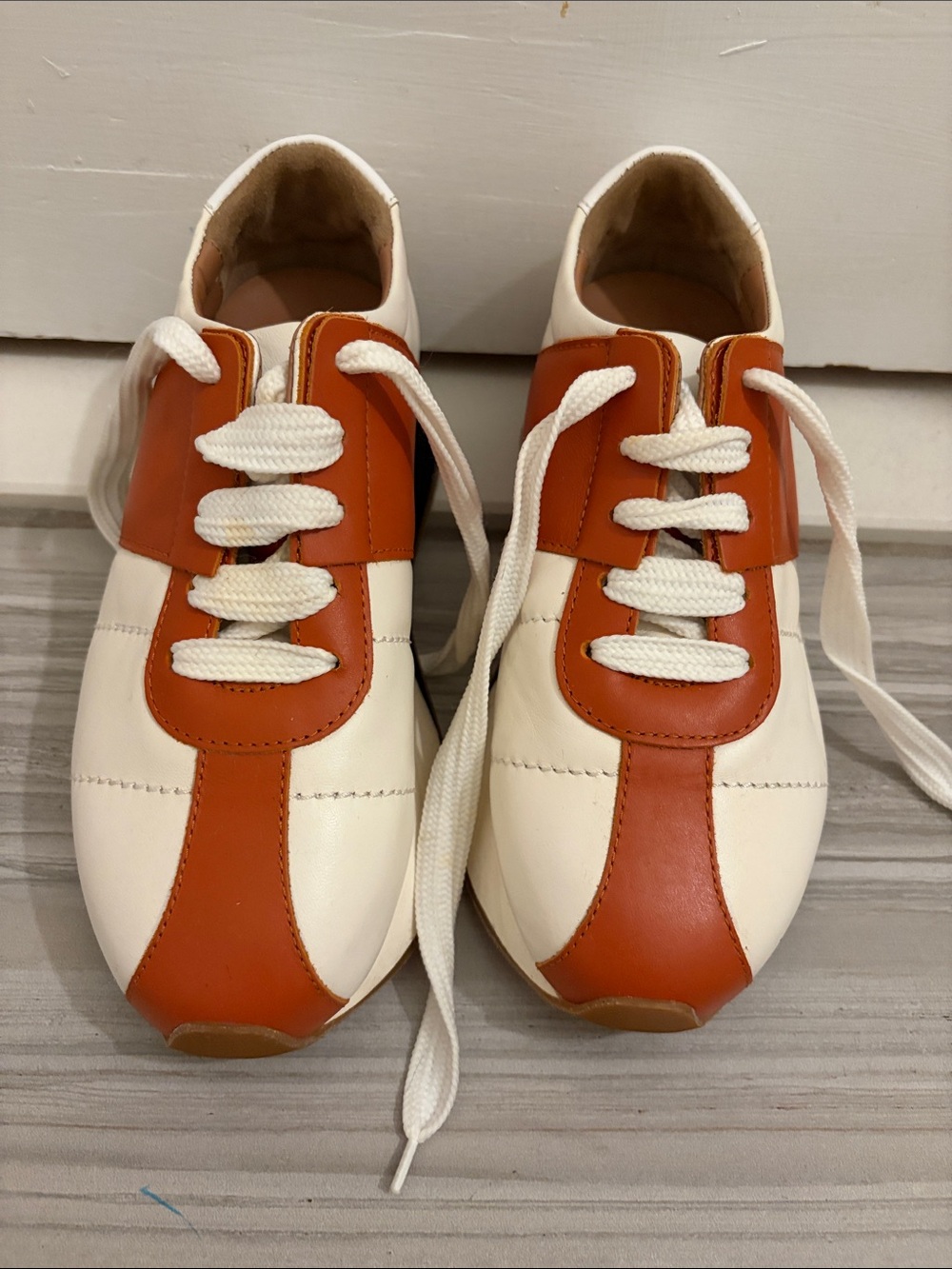 Marni Colorblock White and Orange Retro Lace-Up Sneakers
